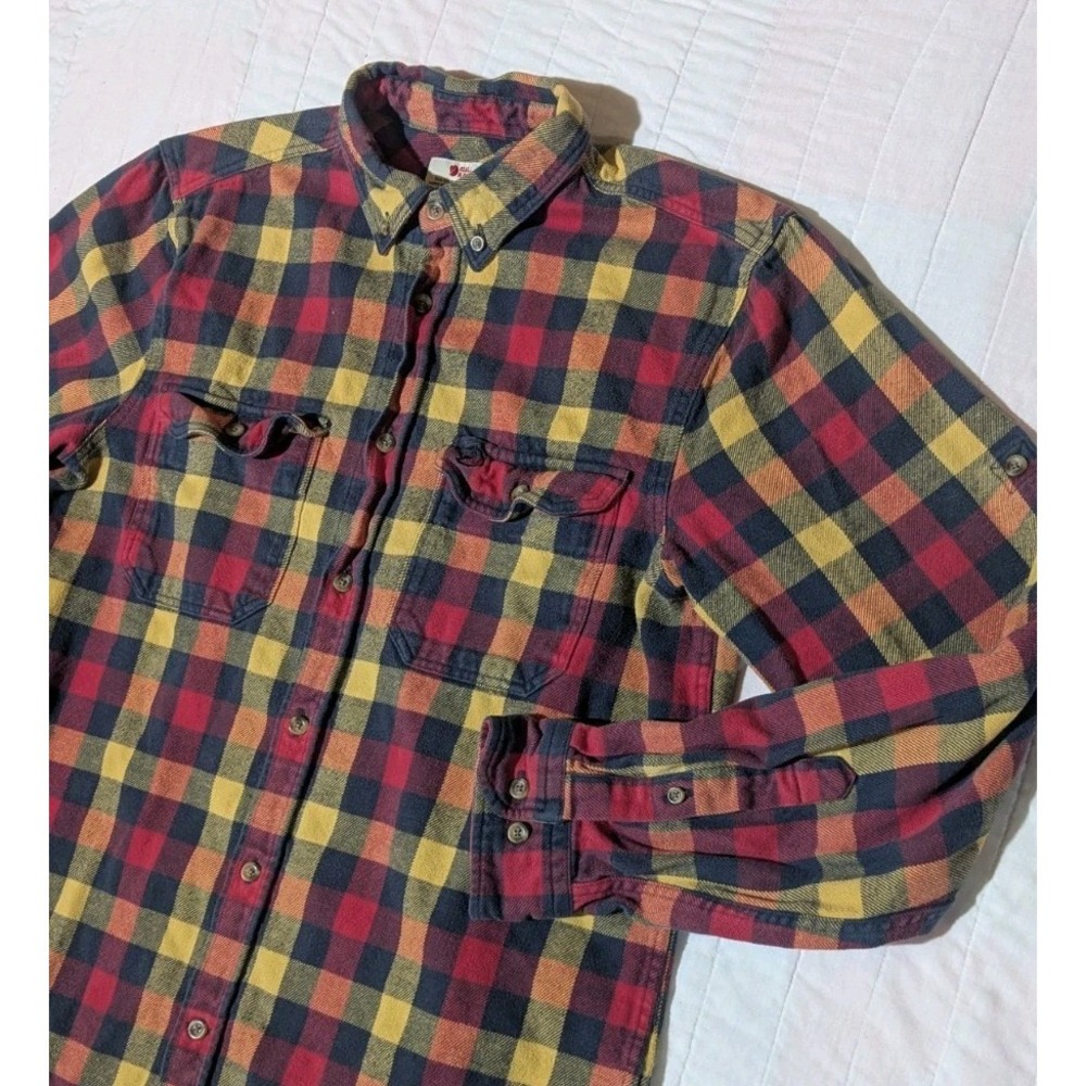 FjallRaven Skog Shirt Men's Large Plaid Check Heavy Flannel Slim Fit Roll Tab